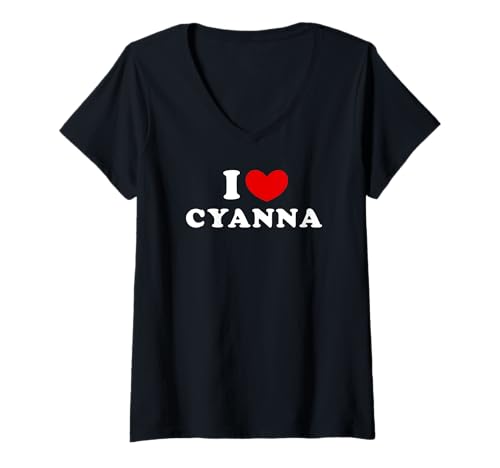 Femme I Love Cyanna, J'Aime Cyanna T-Shirt avec Col en V