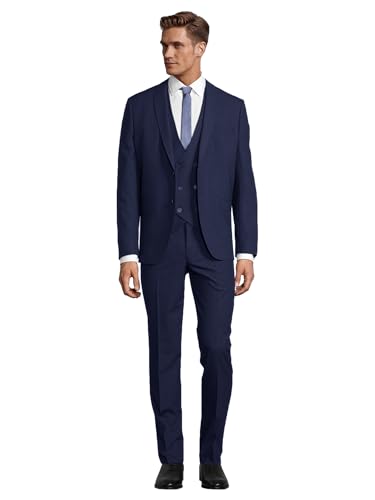 Steffen Klein Herren Anzug - Dreiteiler - Slim Fit - Größe 48 - Business Anzug mit Weste - Elastischer Komfort - Blau