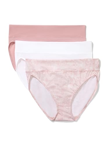 Warners® Blissful Benefits Women's Dig-Free Comfort Waistband Microfiber Hi-Cut 3-Pack, Blush Pressed Flowers/White/Rose, Large
