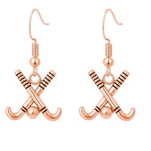 Field Hockey Earrings - Rose Gold Charm Jewelry and Accessories, Field Hockey Gifts for Players, Teams, and Coaches, Field Hockey Stick Dangle Earrings