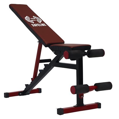 Image of Adjustable Workout Bench for Home Gym | Multifunctional Incline Decline Bench with Preacher Curl Pad & Leg Support | Full Body Strength Training Bench for Men & Women (Red & Black)