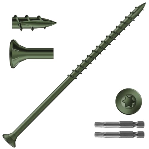 Image of #10 x 4 Inch Deck Screws (306Pcs) 6lb. Exterior Wood Screws. Carbon Steel, Green, Flat Head, Rust Resistant epoxy Coated, with T25 Star Bit