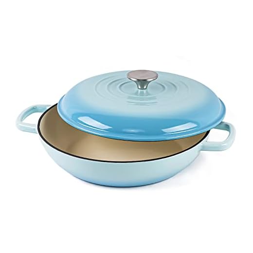 AILIBOO Forno holandês de ferro fundido esmaltado, panela de forno holandês de 3 quartos com tampa, panela de ferro fundido holandês redondo com revestimento de esmalte antiaderente para assar pão, forno holandês azul graduado para cozinha