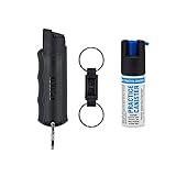 SABRE ADVANCED Pepper Spray Keychain with Quick Release – 3-in-1 Pepper Spray, CS Tear Gas & UV Dye – Maximum Strength Police OC Spray, Finger Grip for Better Aim – Optional Practice Spray, Black Pepper Spray w/ Practice Spray