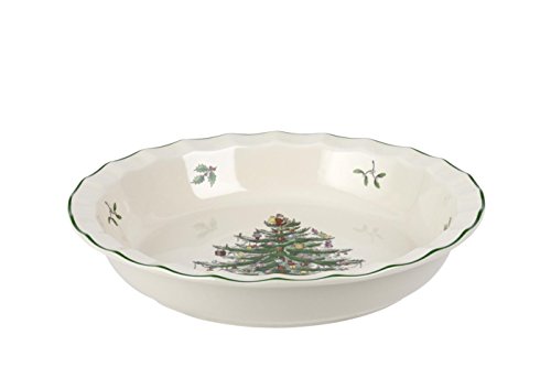 Spode Christmas Tree Collection Pie Plate, Baking Dish For Cake, Pie, And Dessert, 10-Inch, Made Of Porcelain, Round, Dishwasher, Microwave, And Oven Safe #TOP1