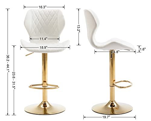 Cimota White Bar Stools Set Of 2 Adjustable Height Bar Chairs With Back Modern Velvet Swivel Barstools For Kitchen/Home Bar/Dining Room/Office, (23.6 To 31.5 Inch/Gold Base/Cream White) #TOP2