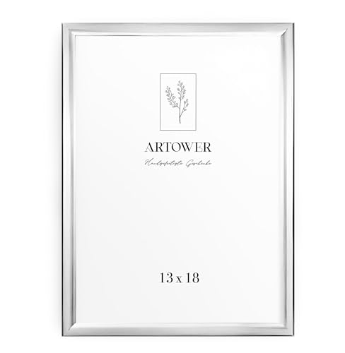 Artower Bilderrahmen Silber Metall Dünner Rahmen für 13 x 18 cm | Posterrahmen Groß Collage | Picture Frame Metal 13x18 cm | Aluminium Schmal Bilderrahmen | Silver Poster Rahmen