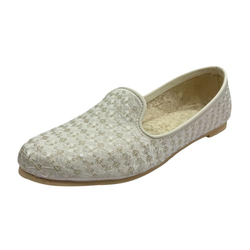 Stop n Style Handcrafted Punjabi Jutti for Men – Traditional Indian Slip-On Shoes | Ethnic Khussa Wedding, Cultural & Festive Wear Comfortable Mojari White Cream US 10.5