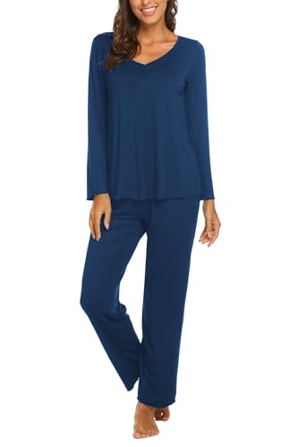 Image of Ekouaer Womens Pajama Sets 2 Piece Lounge Set Fall Winter Pajamas Long Sleeve Pjs Top and Pants Soft Pj Sets Loose Sleepwear