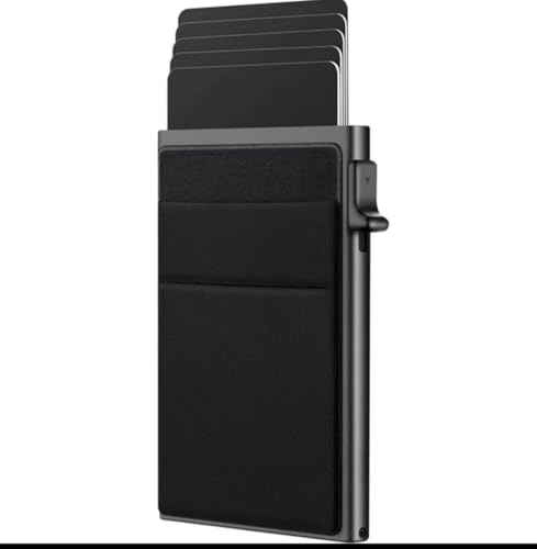 Slim Credit Card Holder Wallet for Men - RFID Blocking Minimalist Wallet with 6 Card Slots and Cash Pocket, Aluminum Credit Card Holder (Black)