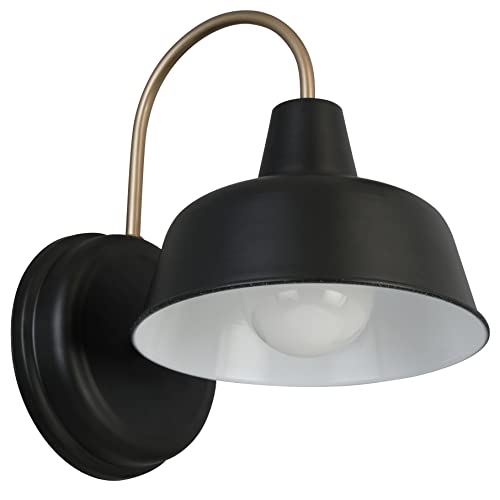 Image of Design House Mason Farmhouse Gooseneck Barn Light, Outdoor Exterior Porch or Patio Wall Light Fixture, Black and Gold, 8 Inch Diameter, 1-Pack, 588285 | , Wall Mount, Modern Farmhouse, Steel, Lighting, 588285