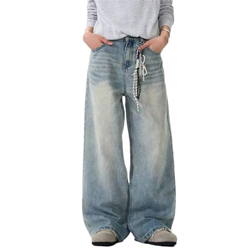 Men Distressed Jeans Solid Color Washing Trousers Loose Wide Leg Casual Straight Bottom