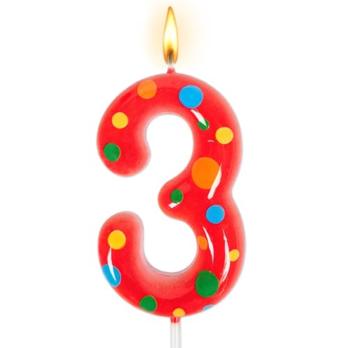 Number 3 Birthday Candle Street Theme Cake Topper for Monster Theme Party (red 3)