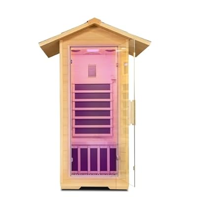 Zugoni 1 Person Outdoor Far Infrared Sauna?Canadian Hemlock Wood Home Indoor Sauna 1400W Dry Sauna Personal Room with Speakers, LED Lamp, Clothing Hook Up and Cup Holder, for Her