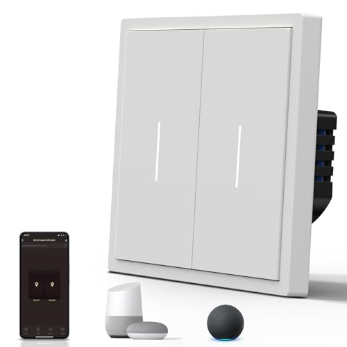 Image of BSEED Smart Light Switch,WiFi Mate Wall Switch with Led Indicator,Remote Control,Voice Control,Timer Function,2 Gang 1 Way,White 86mm