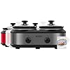 KOOC Double Small Slow Cooker 2x1.25 Quart Individual Temp Control, Grey, Round + Triple Slow Cooker Buffet Server 3x1.5 Quart Individual Temp Control With Lid Rests & Spoons Grey