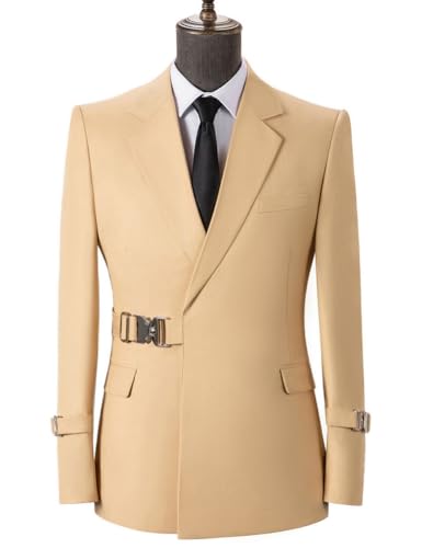 MoranX Casual Men's Suits Slim Fit 2 Piece Prom Tuxedos Buckle Jacket Blazer+Pants Wedding Party4