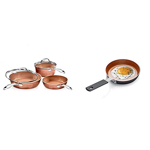 Gotham Steel Premium Hammered Cookware - 5 Piece Cookware, Pots and Pan Set with Triple Coated Nonstick Copper Surface & Mini Egg and Omelet Pan with Ultra Nonstick Titanium & Ceramic Coating - 5.5â