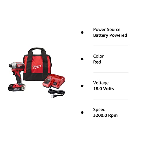Milwaukee 2850-21P Sb M18 Compact Brushless Cordless 0.25 Inch Impact Driver Kit With 1 Battery #TOP4