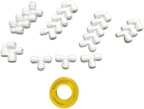 CSI INTERNATIONAL RO Water Purifier Connector Pack | 23 Pcs Plastic Fittings Kit – Elbow, Tee, Double Side Push, Pump & Membrane Housing Connectors with Teflon Tape | 1/4" Push Fit RO Accessories