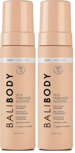 Image of Bali Body Self Tanner Mousse Dark - Sunless Tanning Foam for Body | Natural, Streak-Free, Fake Tan | Vegan, Cruelty-Free, Organic Self Tan Mousse for All Skin Types (200ml /6.7 fl oz) (Pack of 2)