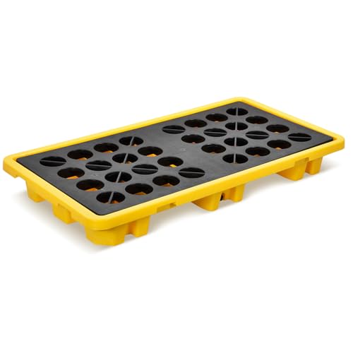 2 Drum Spill Containment Pallet with Grating, 30 Gallon Liquid Capacity Stackable Spill Containment Tray with Drain Outlet, 5000 Lbs Industrial Low Profile Modular Platforms Pallets, 51.2"x26.8"x6"