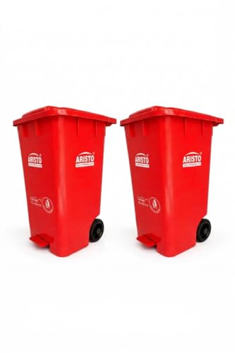 Image of ARISTO Plastic Wheel Pedal Garbage Waste Dustbin 65 LTR RED&RED Pack of 2