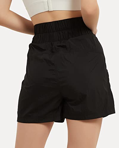 Apwkl Women's High Waisted Athletic Shorts Elastic Workout Running Casual Active Pants Quick Dry Golf Lightweight Pockets (Black,L) #TOP1