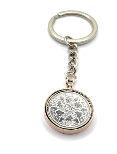 Porte-clés pour 85e anniversaire de 1930 idée cadeau mémorable avec six pence