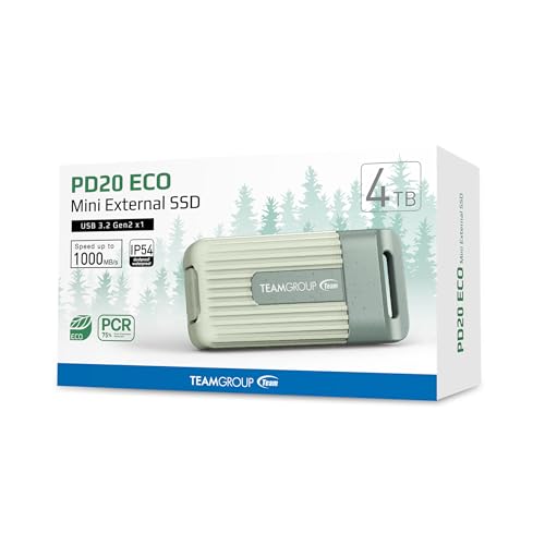 Image of TEAMGROUP PD20 ECO 4TB Portable External Solid State Drive SSD Read up to 1000MB /s USB 3.2 Gen2x1 Type-C Waterproof Dustproof IP54 TPSEG4004T0C102
