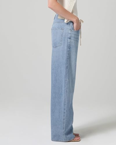 Women Wide Leg Jeans High Rise Drawstring Denim Pants Loose Boyfriend Baggy Trouser Jeans Blue2