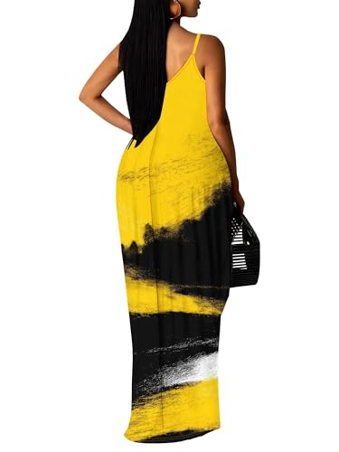 Image of Women Spaghetti Strap Maxi Dress with Pockets | Soft fabric relaxed fit sleeveless v neck with pockets for party and daily wear