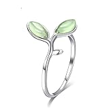 RFEGEF Ring Silber 925 Damen,Vintage Verstellbare Ringe Eleganter Grüner Zirkon Olivenblätter Silberringe Weihnachtsschmuck Geschenk Eheringe Für Damen Damen