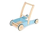 PINOLINO Lauflernwagen Uli, aus Massivholz, mit Bremssystem, Lauflernhilfe mit gummierten Holzrädern, für Kinder von 1 – 6 Jahren, blau