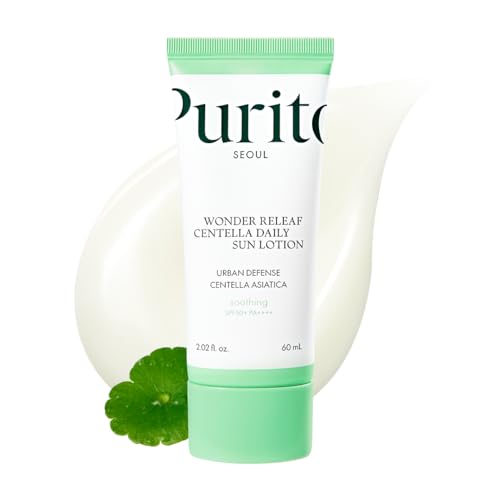 PURITO SEOUL Wonder Releaf Centella Daily Sun Lotion, SPF50+ PA+++, Korean Centella, Non White Cast, Soothing, Facial Sun Lotion, K-Beauty