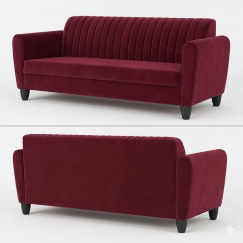 Image of MS Luxury FURNITRE Premium Luster 3-1-1 Sofa Set | 3 Seater | 5 Seater | Velvet Suede Fabric | 7 Colours with Sollid fibare Legs & 4 Cushion Free. (Maroon, 3 Seater)