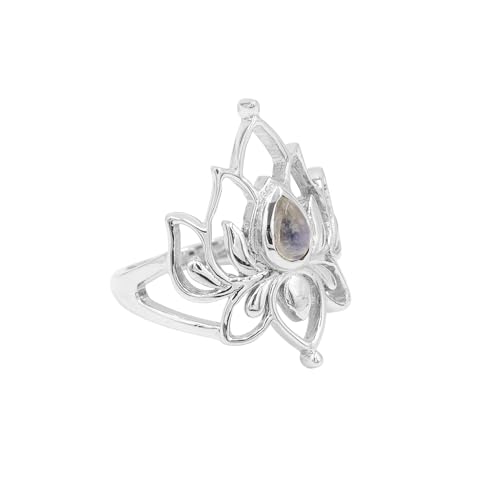 Bague pierre de lune argent 925 fini les bijoux ternes avec le lotus