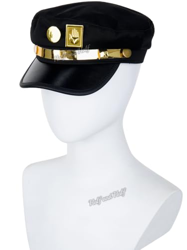 Jotaro Cosplay Hat for Men Black Anime JJBA Cap with Metal Badge Pin