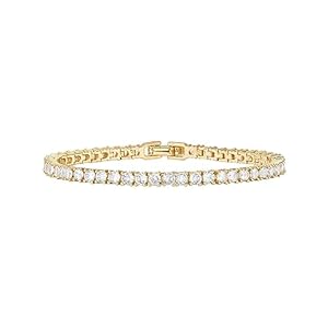 PAVOI 14K Gold Plated 3mm Cubic Zirconia Classic Tennis Bracelet | Gold Bracelets for Women | Size 6.5-7.5 Inch