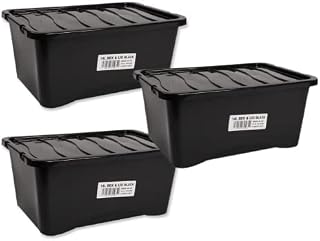 FabFinds Plastic Storage Box with Lid Stackable Nestable Storage Bins (1X 14L, Black)