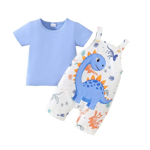 Image of Baby Boy Summer Clothes Toddler Boys Outfits Short Sleeve T-Shirt Cute Cartoon Jumpsuit Overalls 12 Months-4T
