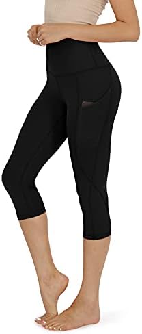 ODODOS Women's High Waisted Yoga Capris with Pockets,Tummy Control Non See Through Workout Sports Running Capri Leggings, Plus Size, Black,XXX-Large