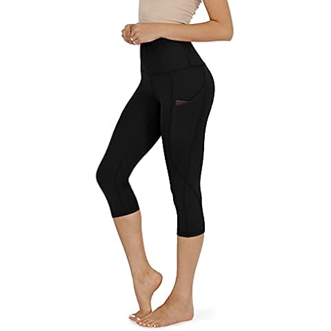 ODODOS Women's High Waisted Yoga Capris with Pockets,Tummy Control Non See Through Workout Sports Running Capri Leggings, Black,X-Large Cover