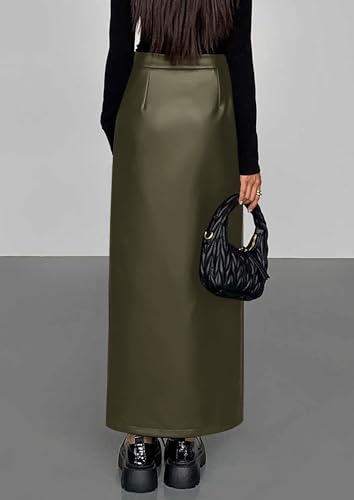 PRETTYGARDEN Womens Faux Leather Skirts 2025 Fall Fashion Bodycon High Waisted Slit Work Office Winter Maxi Long Pencil Skirt