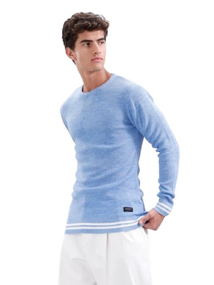 wrogn Men's Slim Fit Crew Neck Pullover | Blue-picture-48