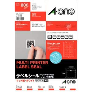 (まとめ) エーワン ラベルシール[プリンタ兼用]マット紙・ホワイト A4判 40面 正方形サイズ 30×30mm 四辺余白付 角丸 315531冊(20シート) 【×10セット】 白 Amazon.co.jp: （まとめ）エーワン ラベルシール[プリンタ兼用]マット