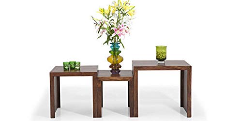 Image of CRAFT D ARTS Sheesham Wood Nesting Table Set of 3 Stools for Home | Bedside Table | Small Study Table | Stool (Mahogany Finish)