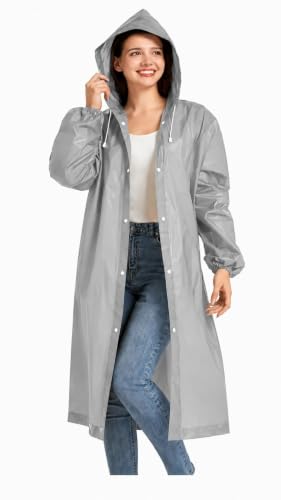 Image of Hooded Waterproof Men's & Women's Raincoat, Lightweight Long Rain Jacket, Button Front, Windproof Outdoor Rainwear | Free Size |