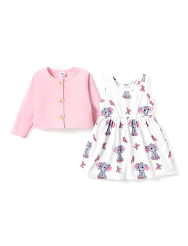 Image of PATPAT Baby Girls Dress and Cardigan Sets 2 PCS Infant Girl Floral Print Sleeveless Dress and Long Sleeve Cardigan Set