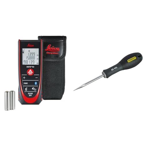 Leica DISTO D2 – télémètre Laser Multifonction, avec Bluetooth (fonctionnalité Application) & Stanley 0-65-491 Poinçon Diamètre 5 X 75 Mm Gamme FatMax - Fabriqués en France